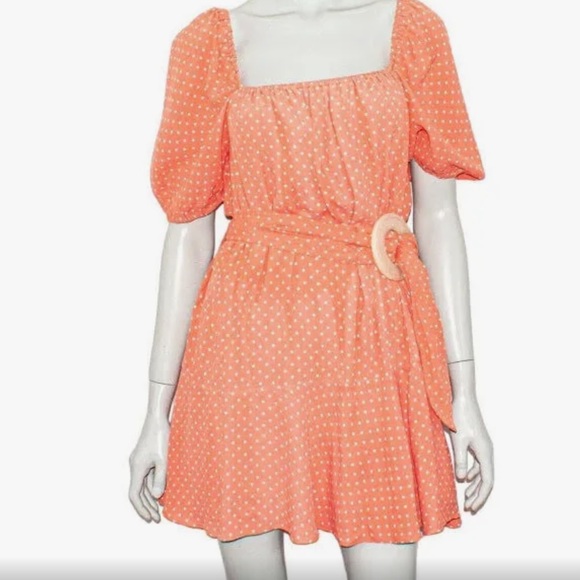 Cleobella Peach & White Polka Dot 100% Viscose Kimberly Belted Dress Size S - Picture 5 of 16